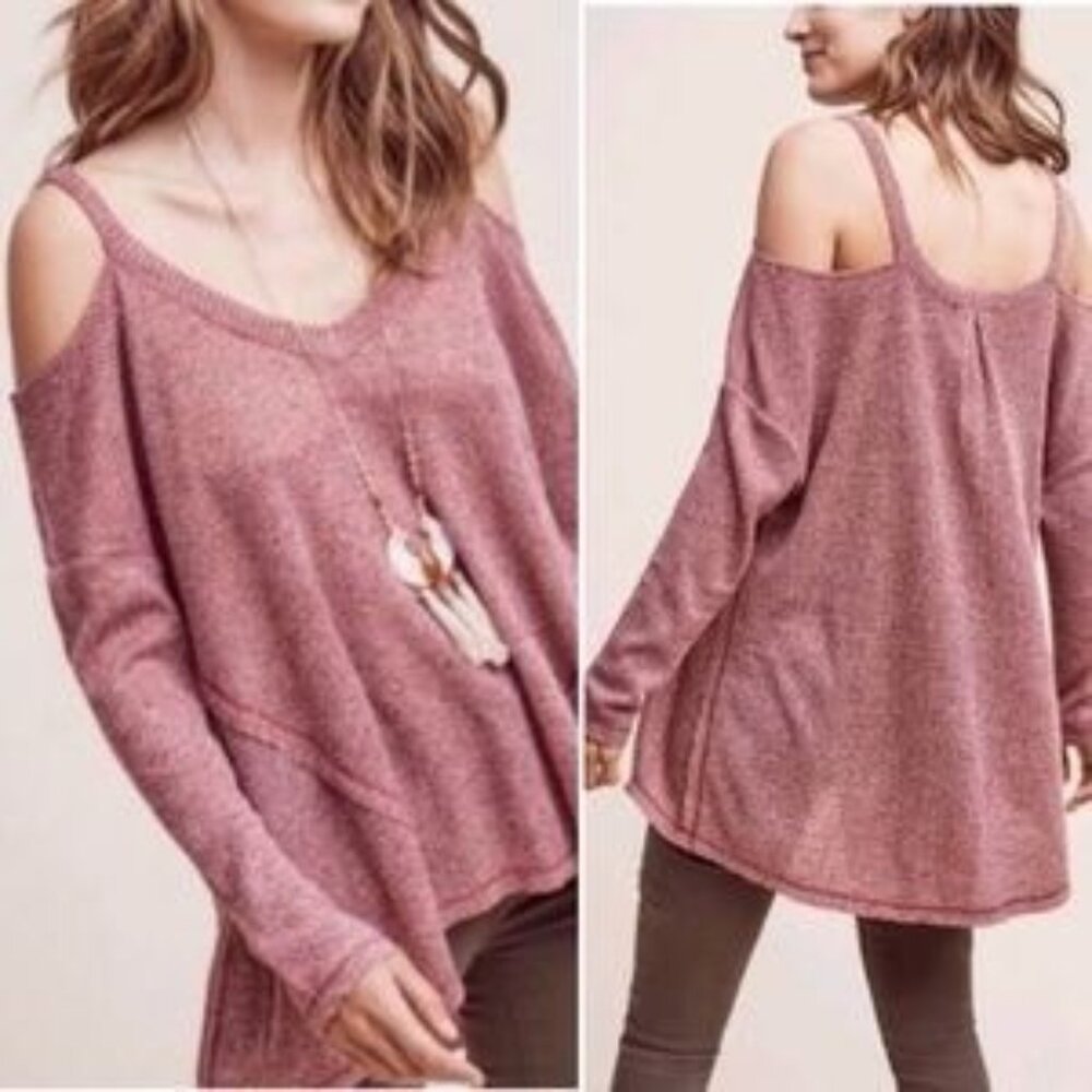 Deletta XS Pink Marled Knit Cold Shoulder Sweater Top MILLIPA Asymmetrical Swing